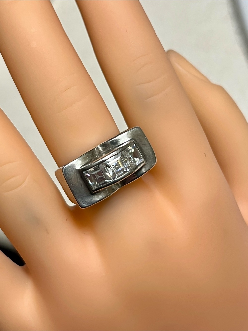 Art Deco Era Sterling Silver Rectangular CZ Channel-Set Ring - Silver